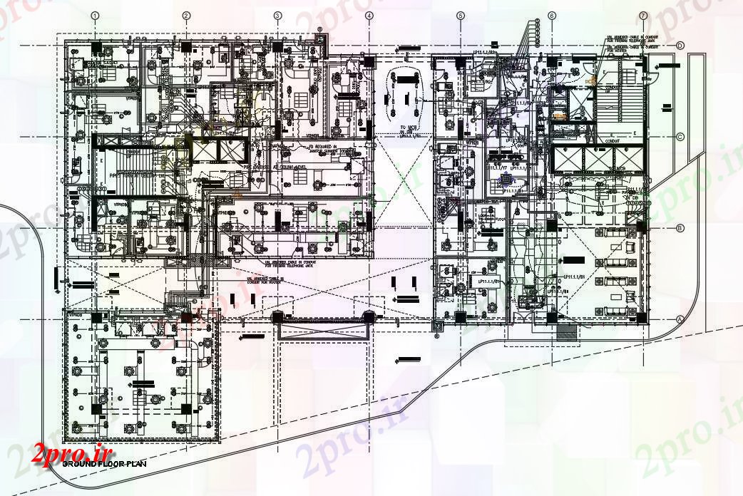 دانلود نقشه ساختمان اداری - تجاری - صنعتی طرحی طبقه همکف الهام بخش دفتر پارک کسب و کار ساختمان در 15 در 20 متر (کد160696)