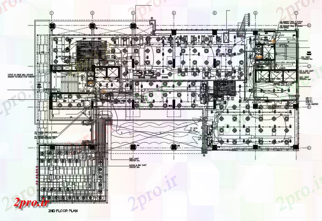 دانلود نقشه ساختمان اداری - تجاری - صنعتی MEP طراحی طبقه دوم برج تجاری در قالب مدل دو بعدی 20 در 58 متر (کد160697)