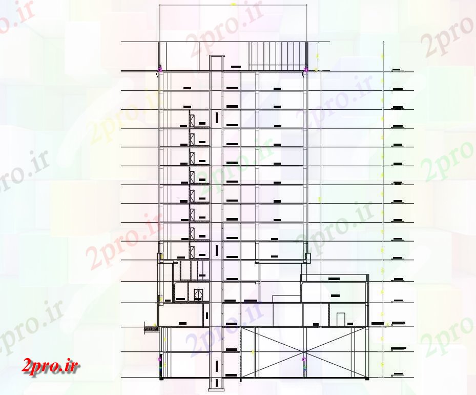 دانلود نقشه ساختمان اداری - تجاری - صنعتی بخش و نما برج تجاری نشان   در   طراحیf دو بعدی     Downlao دو بعدی  اتوکد (کد160698)