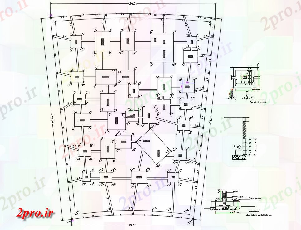 دانلود نقشه مسکونی ، ویلایی ، آپارتمان اتوکد طراحی دارای جزئیات توطئه هر کرت داشتن اندازه های مختلف 27 در 32 متر (کد160706)