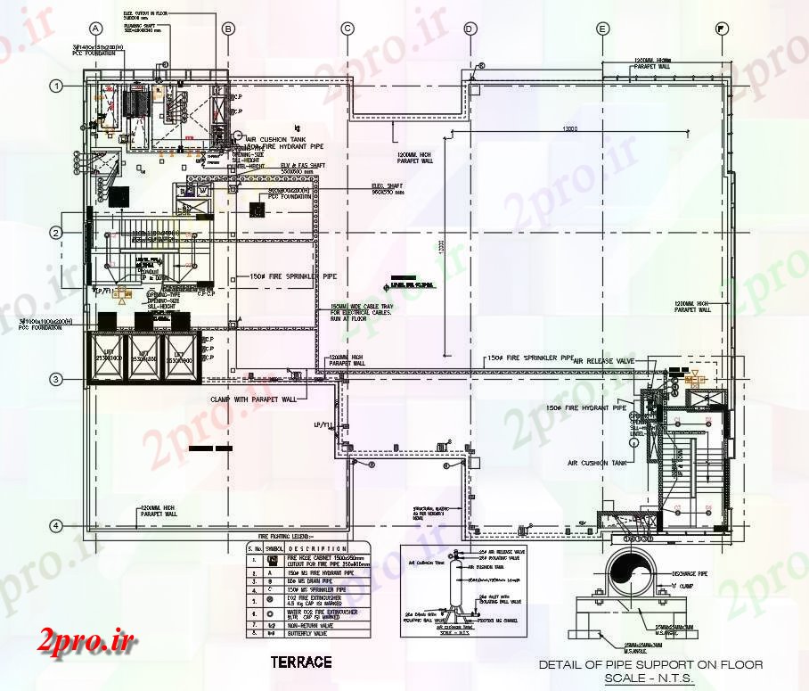 دانلود نقشه پلان مقطعی جزئیات پشتیبانی لوله در طرحی طبقه و تراس       دو بعدی   (کد160714)