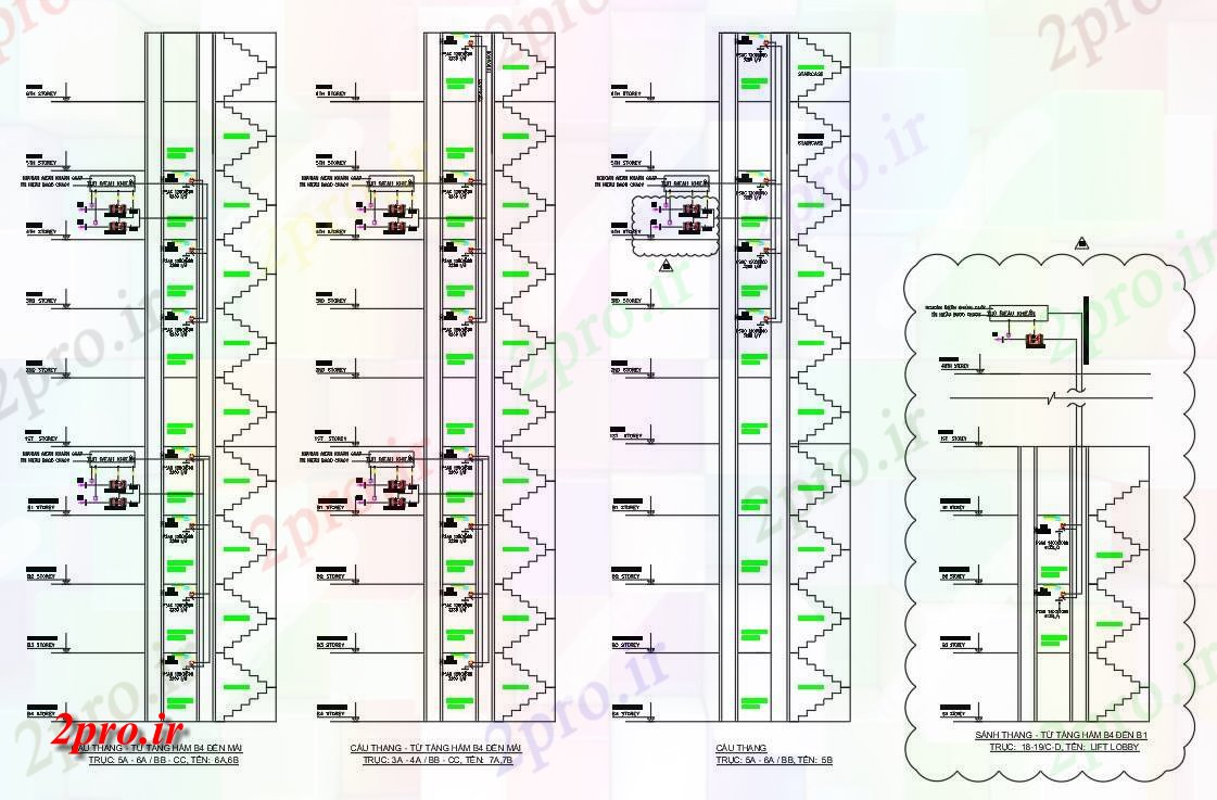 دانلود نقشه جزئیات پله و راه پله  جزئیات راه پله از اگزوز دود ساختمان تجاری    شد    (کد160761)