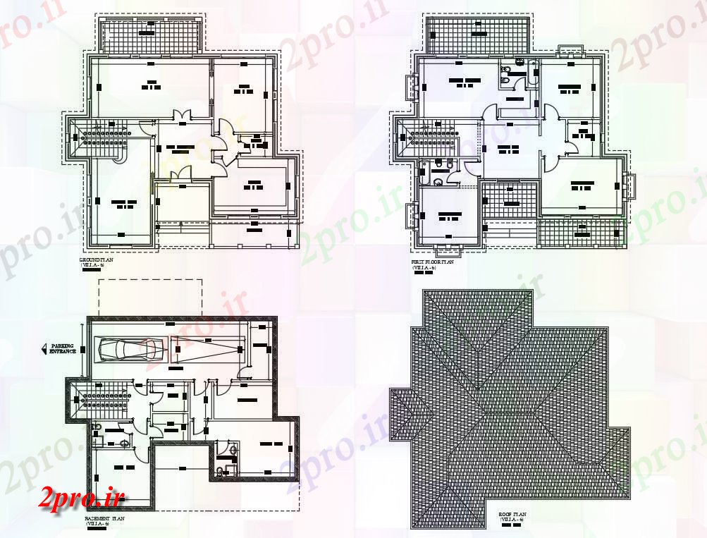 دانلود نقشه خانه های کوچک ، نگهبانی ، سازمانی - اتوکد دو بعدی داشتن طرحی طبقه ویلا فردی با امکانات پارک ماشین زیرزمین (ویلا خانه طرحی طبقه) دو بعدی 12 در 16 متر (کد160775)