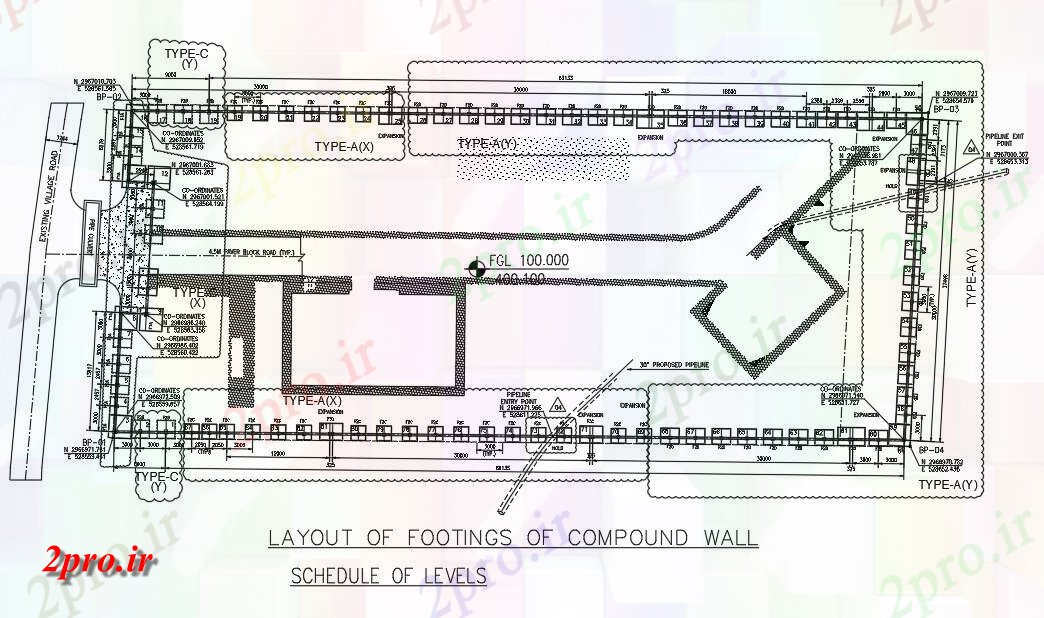 دانلود نقشه جزئیات پایه طرحی از آوردن دیوار ترکیب دیوار        (کد160784)