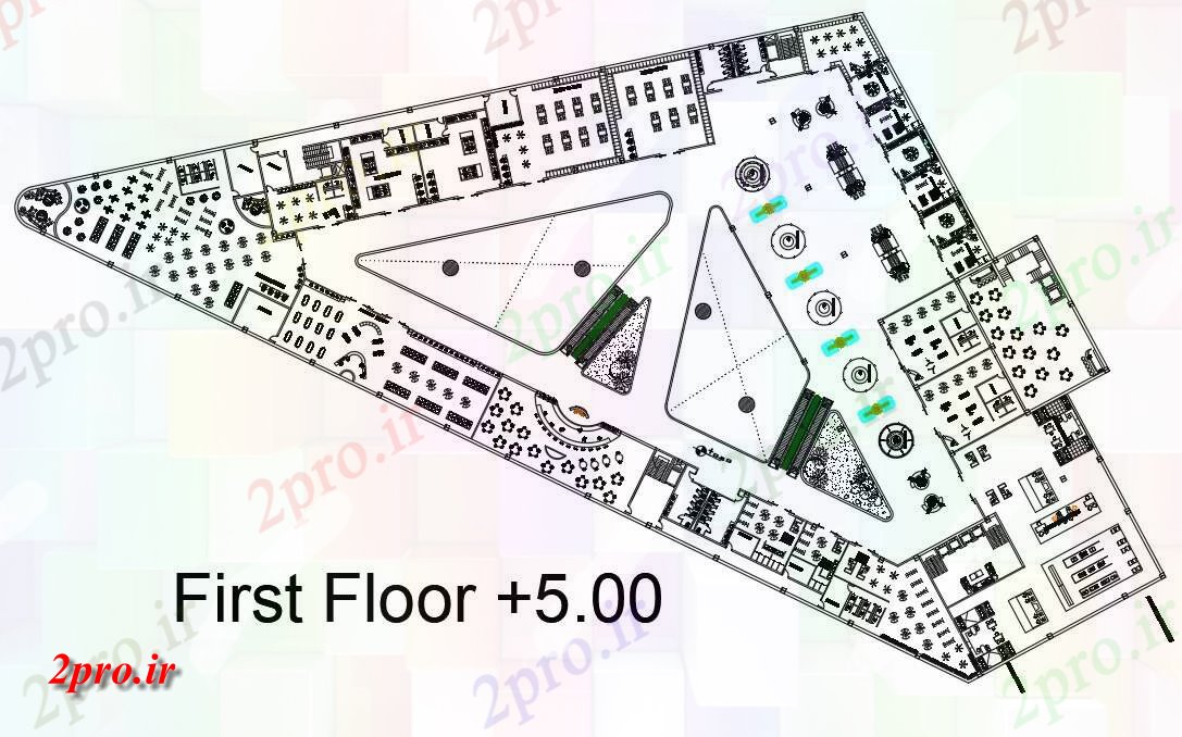 دانلود نقشه هتل - رستوران - اقامتگاه   دارای طرحی طبقه اول mezanine در قالب اتوکد      (کد160796)