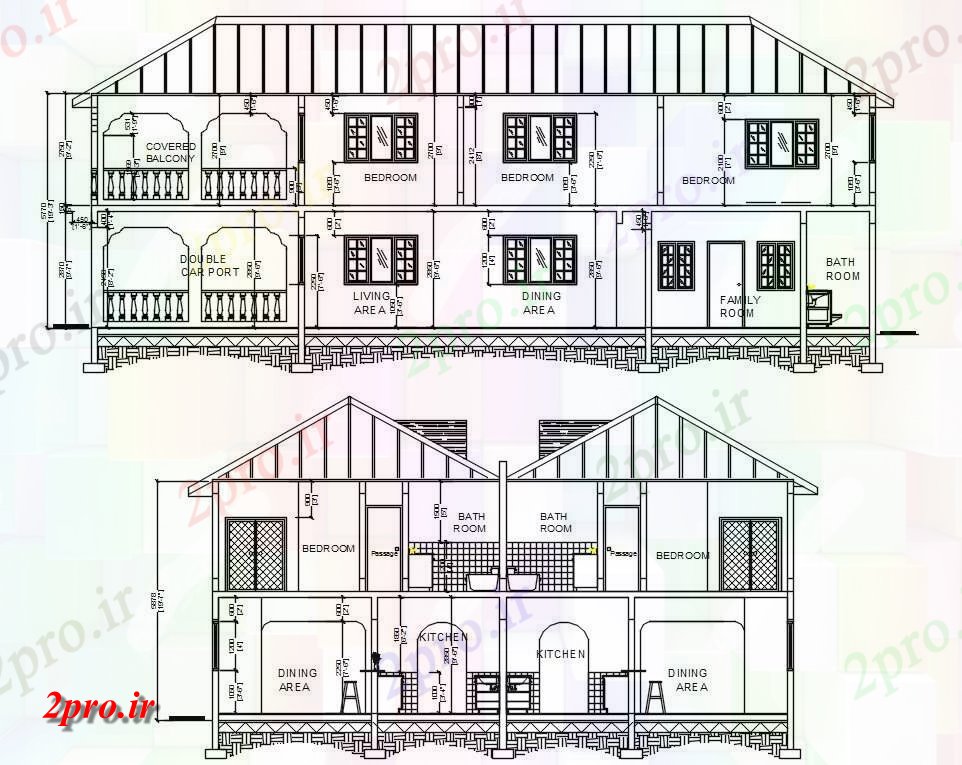 دانلود نقشه مسکونی  ، ویلایی ، آپارتمان  دوقلو ساختمان خانه بخشی نمای نشیمن  (کد160833)