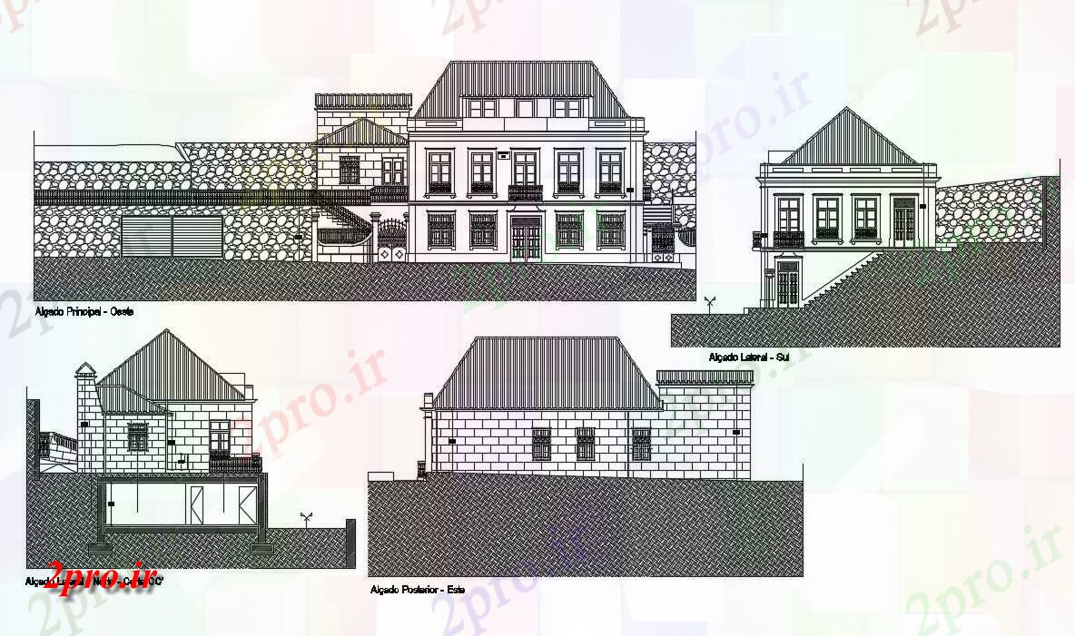 دانلود نقشه مسکونی  ، ویلایی ، آپارتمان   رسم  نشان می دهد جزئیات نما طرحی خانه در قالب مدل دو بعدی  اتوکد    (کد160851)