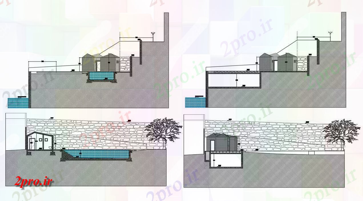 دانلود نقشه مسکونی  ، ویلایی ، آپارتمان   نشان می دهد نما از خانه - قرار پوشش گیاهی نقشه برداری در مدل دو بعدی  اتوکد     (کد160860)