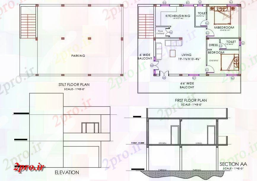 دانلود نقشه مسکونی ، ویلایی ، آپارتمان BHK خانه مبلمان طرحی و ساخت و ساز (بخشی) نما نشیمن 10 در 12 متر (کد160864)