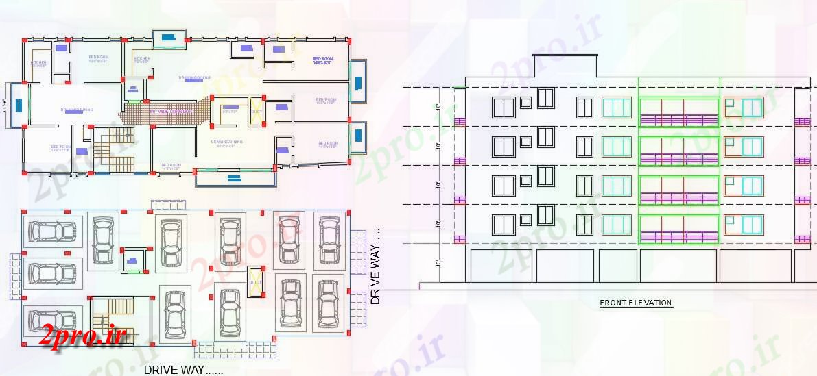 دانلود نقشه مسکونی  ، ویلایی ، آپارتمان  BHK آپارتمان   طراحی با ساختمان نمای (کد160879)