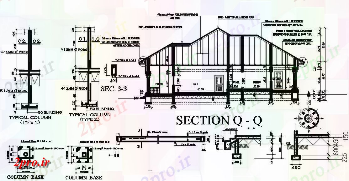 دانلود نقشه جزئیات ستون RCC ستون معمولی با ساختمان خانه بخش نشیمن  (کد160913)