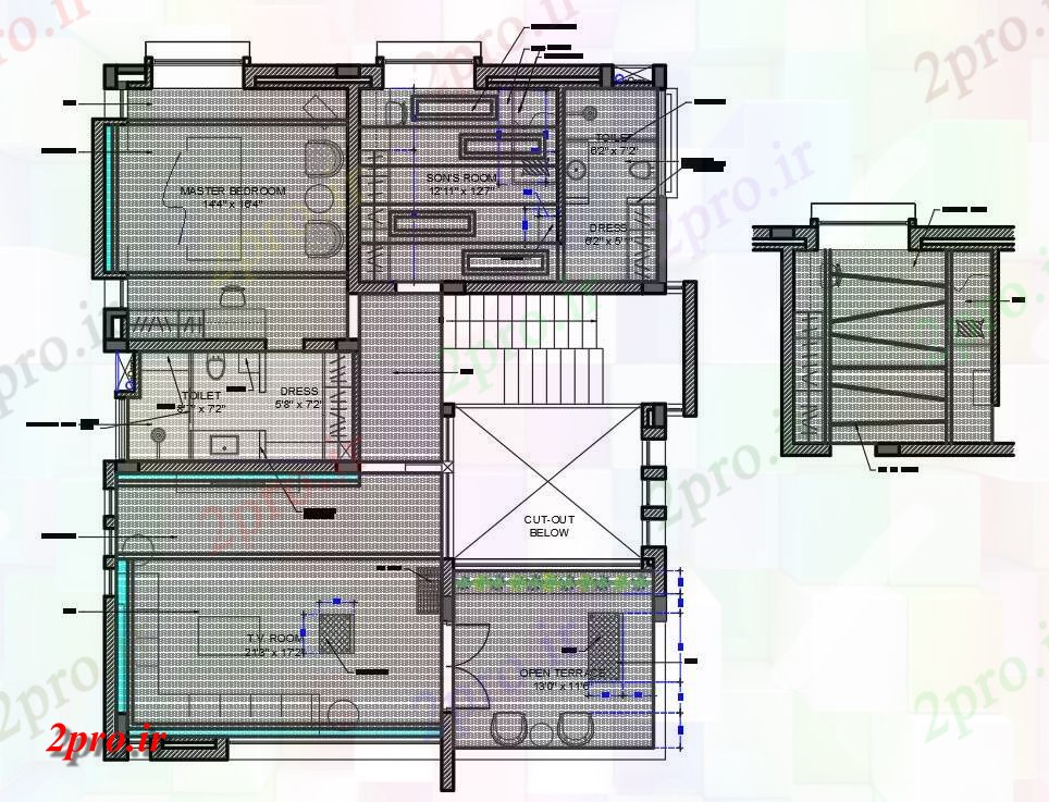 دانلود نقشه مسکونی ، ویلایی ، آپارتمان خانه طراحی با اتوکد جوجه ریزی 11 در 13 متر (کد160921)