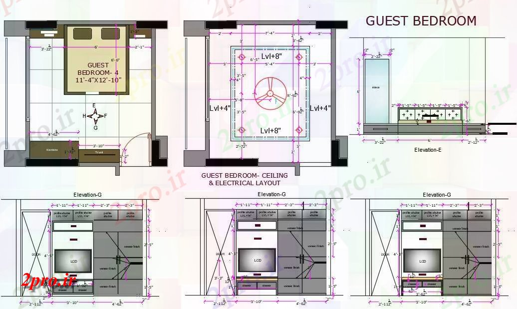 دانلود نقشه اتاق خواب مهمان طرحی اتاق خواب مهمان با مبلمان نشیمن 3 در 4 متر (کد160928)