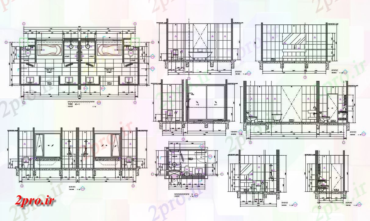 دانلود نقشه حمام مستر اد حمام طبقه طرحی و بخش نشیمن  (کد160973)