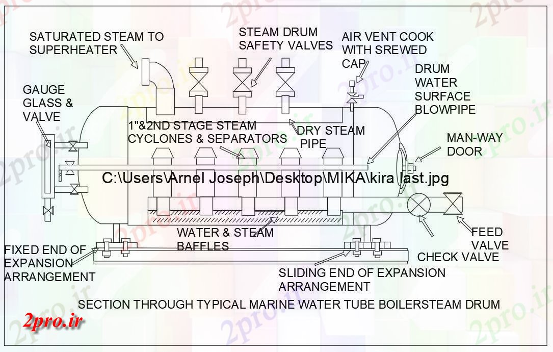 دانلود نقشه جزئیات ساخت و ساز لوله دریایی آب BOILERSTEAM DRUM اتوکد دو بعدی   اتوکد دو بعدی  رسم  (کد161021)