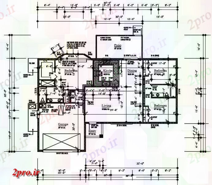 دانلود نقشه مسکونی ، ویلایی ، آپارتمان X60 FT خانه طبقه همکف طرحی 15 در 18 متر (کد161027)