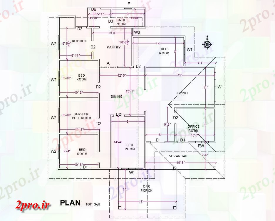 دانلود نقشه مسکونی ، ویلایی ، آپارتمان اتوکد می دهد برنامه ریزی مسکن دو بعدی مدرن دو بعدی 13 در 16 متر (کد161041)
