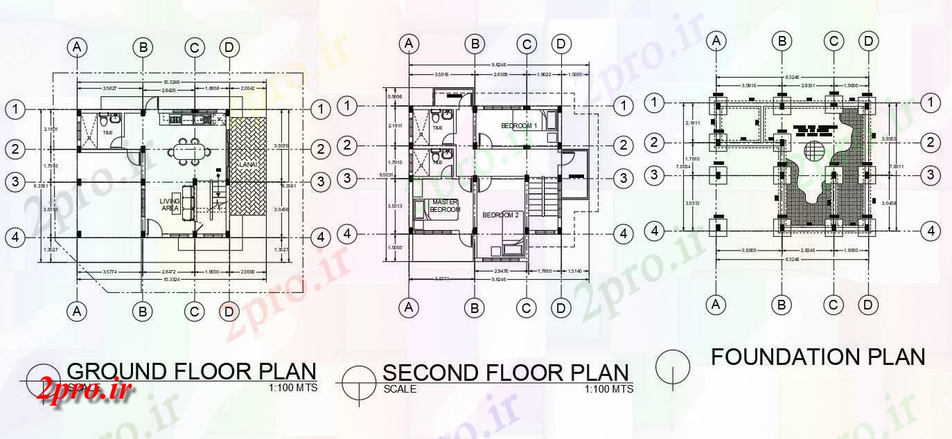 دانلود نقشه خانه های کوچک ، نگهبانی ، سازمانی - G + 2 اقامت معماری برنامه ریزی دو بعدی دو بعدی 8 در 10 متر (کد161049)