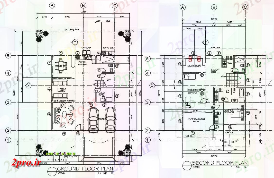 دانلود نقشه مسکونی ، ویلایی ، آپارتمان طبقه همکف و طبقه دوم طرحی خانه دو بعدی طراحی شد 15 در 20 متر (کد161055)
