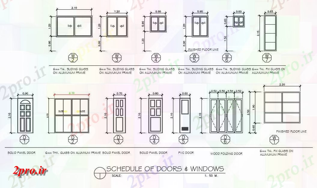 دانلود نقشه مسکونی  ، ویلایی ، آپارتمان  برنامه پنجره ها و درهای  دو بعدی   طراحی  شد     (کد161058)