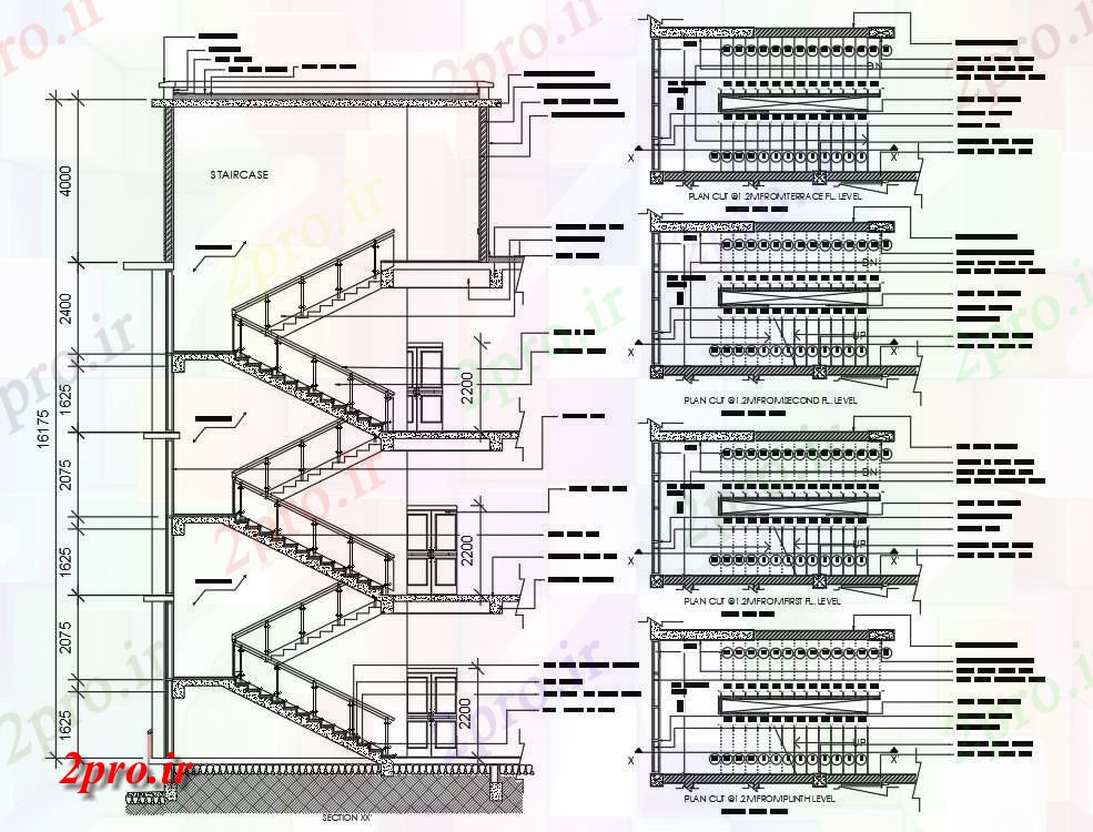 دانلود نقشه جزئیات پله و راه پله  معماری اتوکد تفصیلی نشیمن از G + 2 ساخت راه پله بخش طرحی و نما جزئیات available    (کد161066)