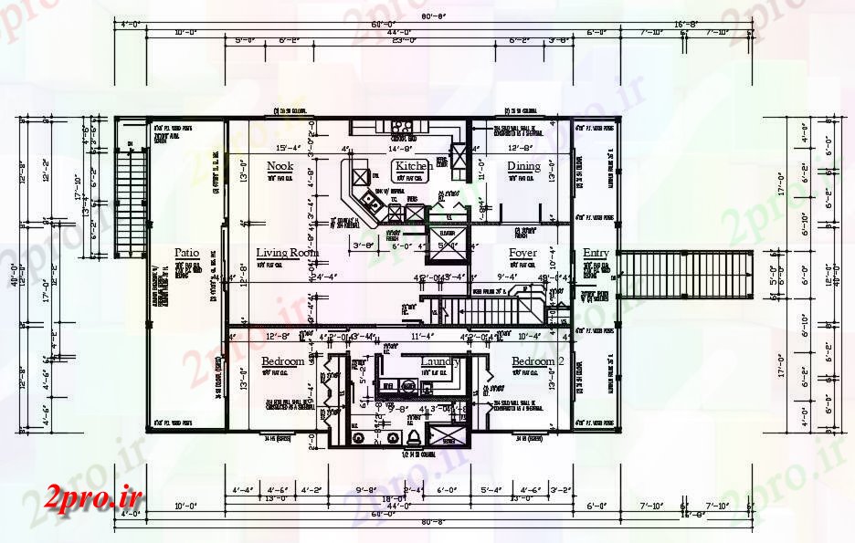 دانلود نقشه مسکونی ، ویلایی ، آپارتمان خانه طبقه همکف طرحی 48'X80، 12 در 23 متر (کد161086)