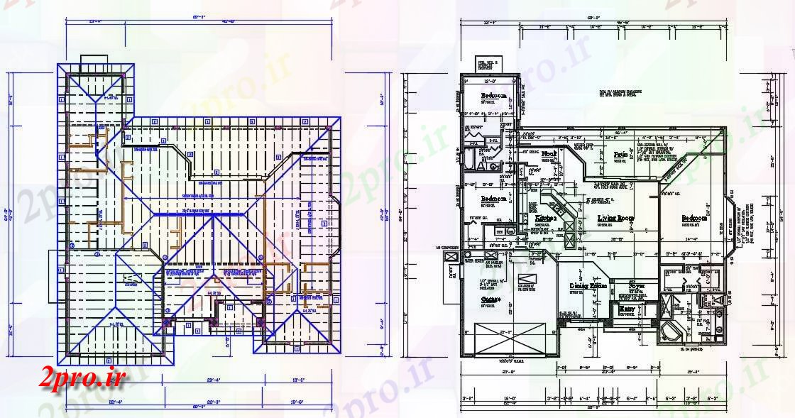 دانلود نقشه مسکونی ، ویلایی ، آپارتمان طرحی بندی طرحی یک طبقه خانه نشیمن 60'X64، 18 در 19 متر (کد161102)