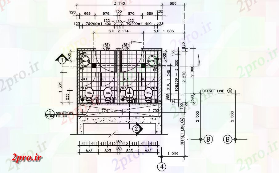 دانلود نقشه مسکونی ، ویلایی ، آپارتمان این رسم نشان می دهد کف طراحی خودکار توالت این دو بعدی خودکار رسم طراحی 2 در 4 متر (کد161140)