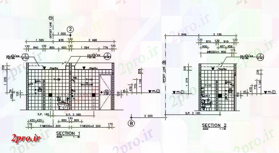 دانلود نقشه مسکونی ، ویلایی ، آپارتمان دیوار جزئیات کاشی کاری طراحی طراحی 3 در 5 متر (کد161157)