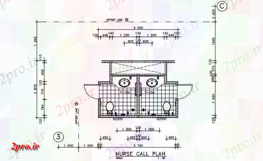 دانلود نقشه تجهیزات بهداشتی طرحی توالت از ساختمان بیمارستان (5 و 6 طبقه)  کشیده       (کد161181)