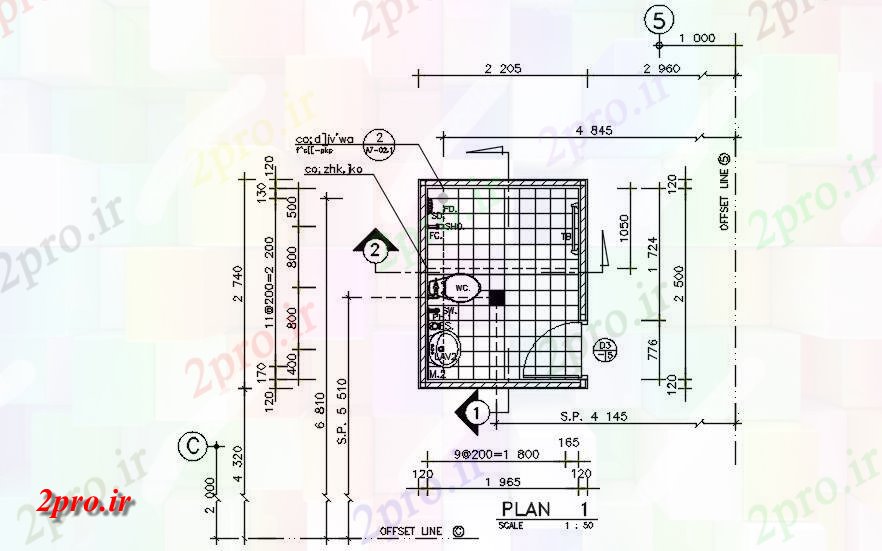 دانلود نقشه تجهیزات بهداشتی طرحی توالت از ساختمان بیمارستان نشان   در   دو بعدی       (کد161187)