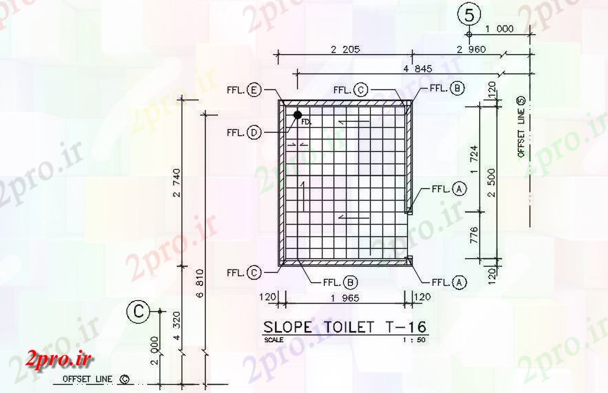 دانلود نقشه تجهیزات بهداشتی شیب توالت از ساختمان بیمارستان  دو بعدی   رسم         (کد161188)