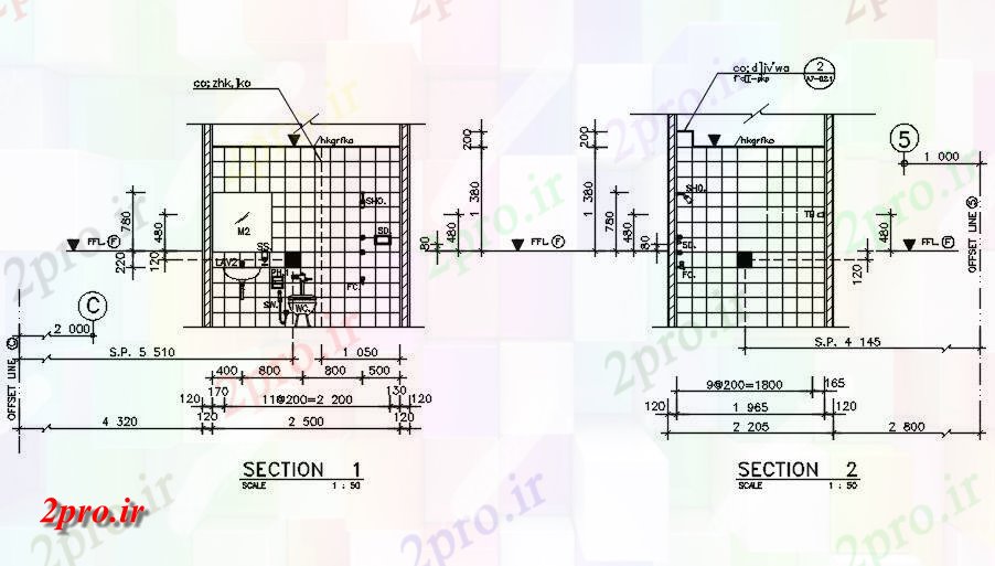 دانلود نقشه تجهیزات بهداشتی بخش توالت از ساختمان بیمارستان  در قالب    اتوکد         (کد161189)