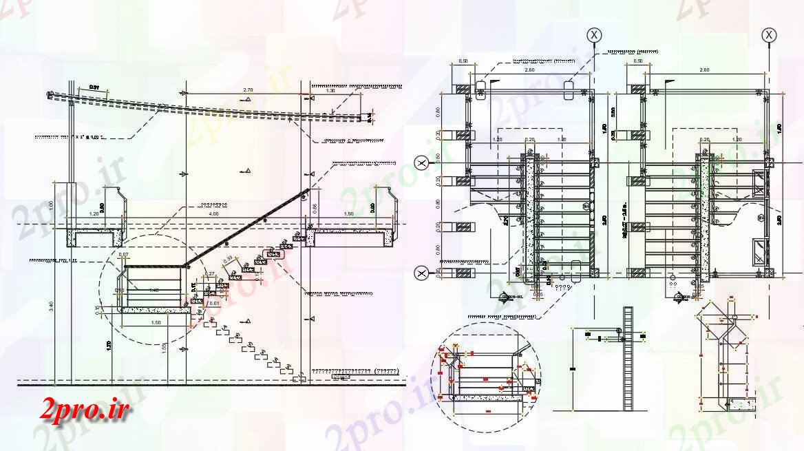 دانلود نقشه جزئیات پله و راه پله    نشان دادن راه پله جزئیات ورزشگاه سرپوشیده و باشگاه فوتبال   دو بعدی   (کد161211)