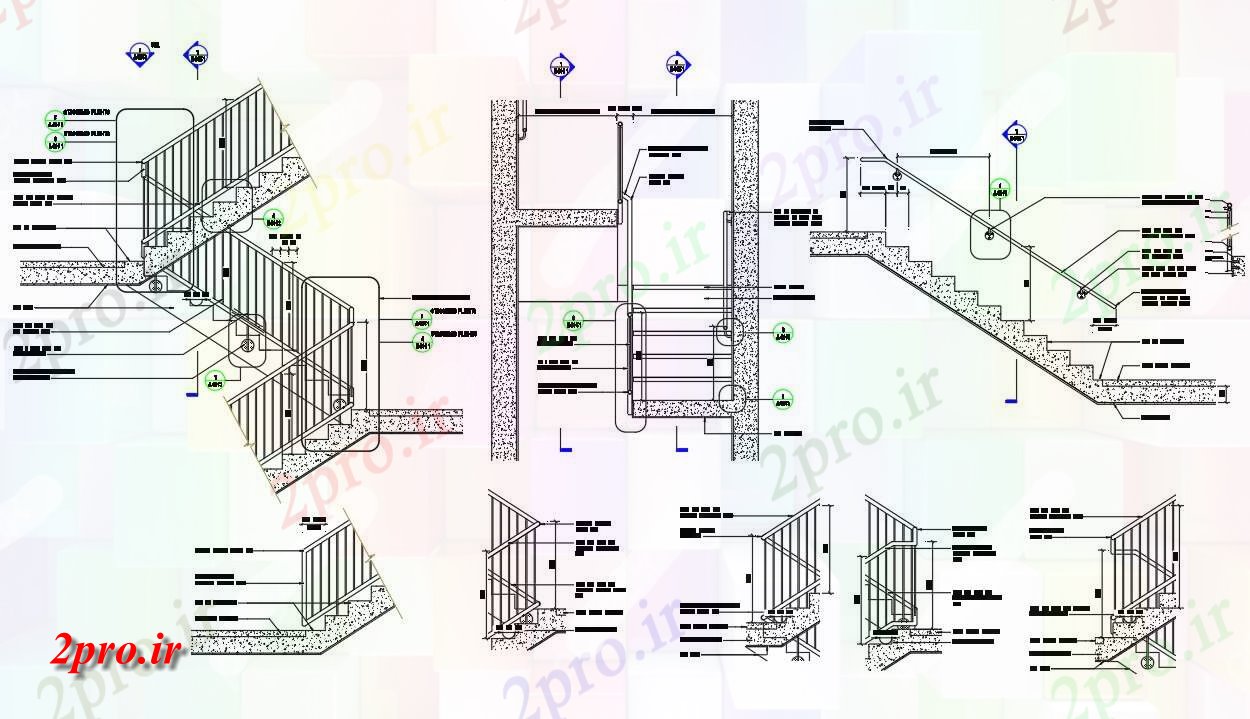 دانلود نقشه جزئیات پله و راه پله  پله معمولی جزئیات بخش و نما ساختمان هتل   رسم        (کد161218)