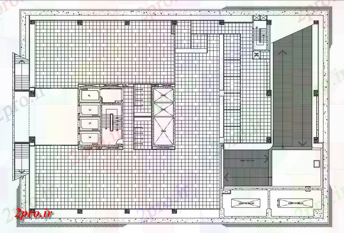 دانلود نقشه بیمارستان - درمانگاه - کلینیک جزئیات طرحی طبقه از ساختمان بیمارستان رسم شد 34 در 50 متر (کد161248)