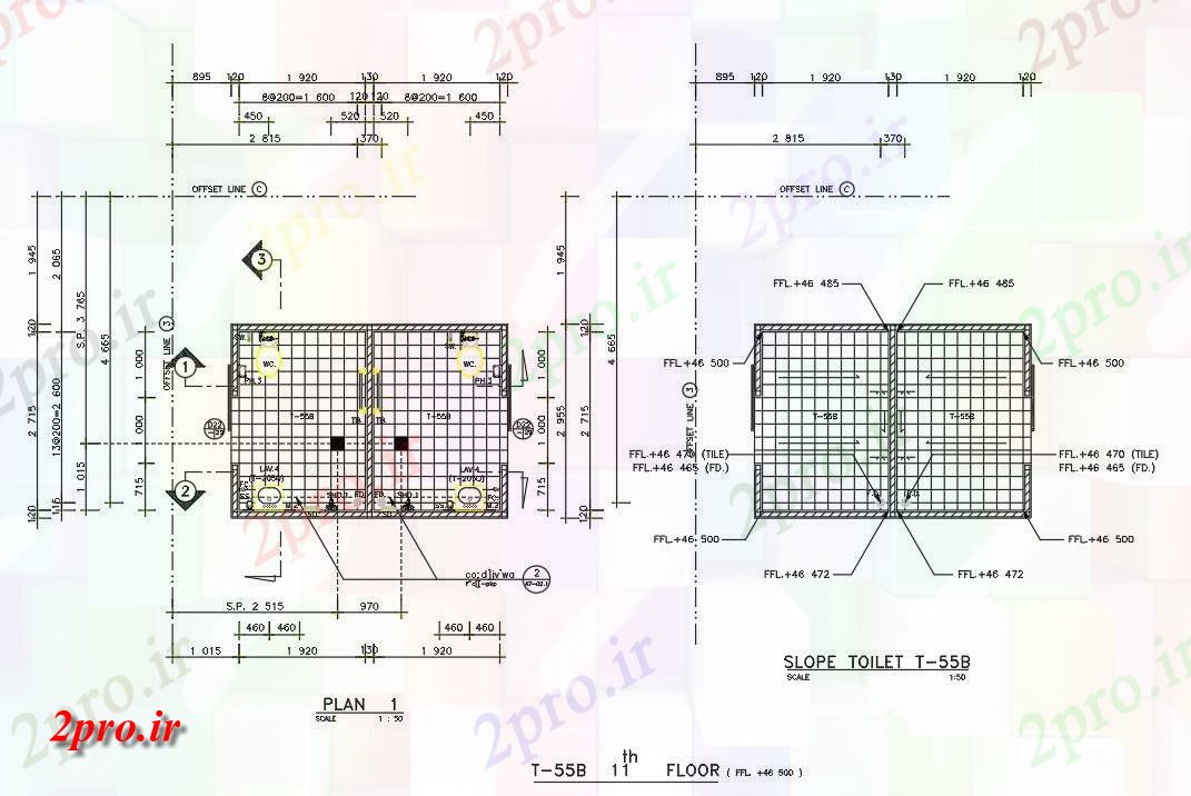 دانلود نقشه بلوک حمام و توالتجزئیات مقطع از طراحی شیب توالت در قالب یک    اتوکد         (کد161289)