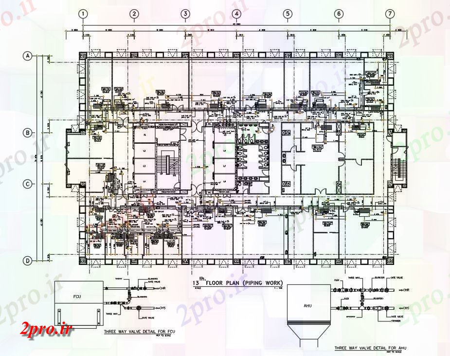 دانلود نقشه جزئیات لوله کشی جزئیات خط لوله برای طبقه 13TH از ساختمان بیمارستان در           (کد161290)