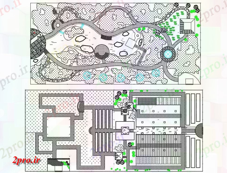 دانلود نقشه جزئیات ساخت و ساز اتوکد  نشان دادن یک طرحی طبقه از پارک تفریحی   دو بعدی  (کد161318)