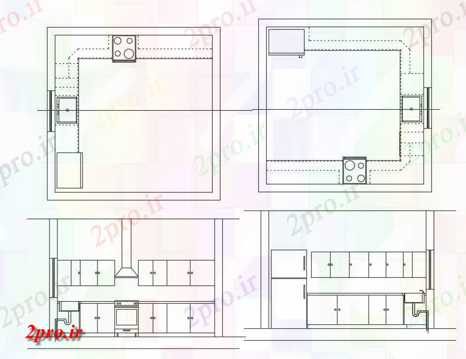دانلود نقشه جزئیات طراحی ساخت آشپزخانه اتوکد  نشان دادن بلوک های  از یک آشپزخانه   دو بعدی  (کد161321)