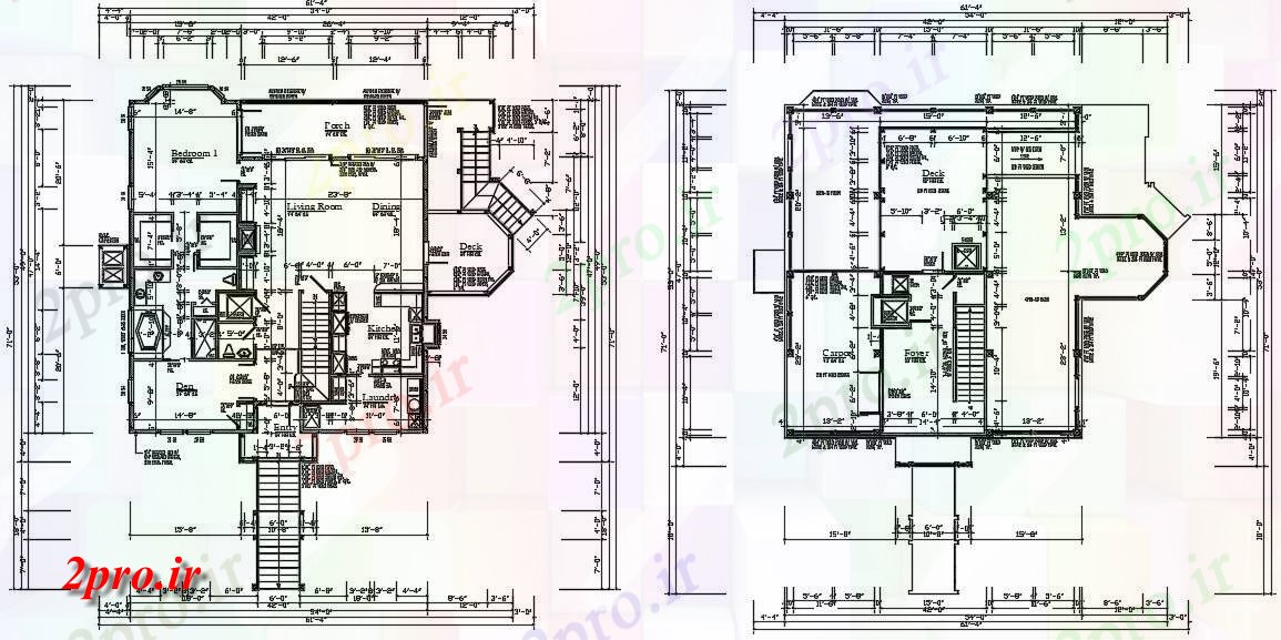 دانلود نقشه مسکونی ، ویلایی ، آپارتمان فوت مربع خانه طبقه همکف و طبقه اول 14 در 16 متر (کد161327)