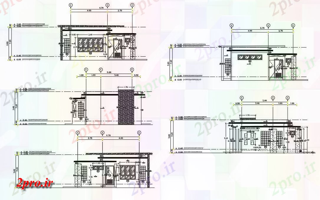 دانلود نقشه جزئیات ساخت و ساز    نما در مقابل یک طرحی خانه   دو بعدی  (کد161349)