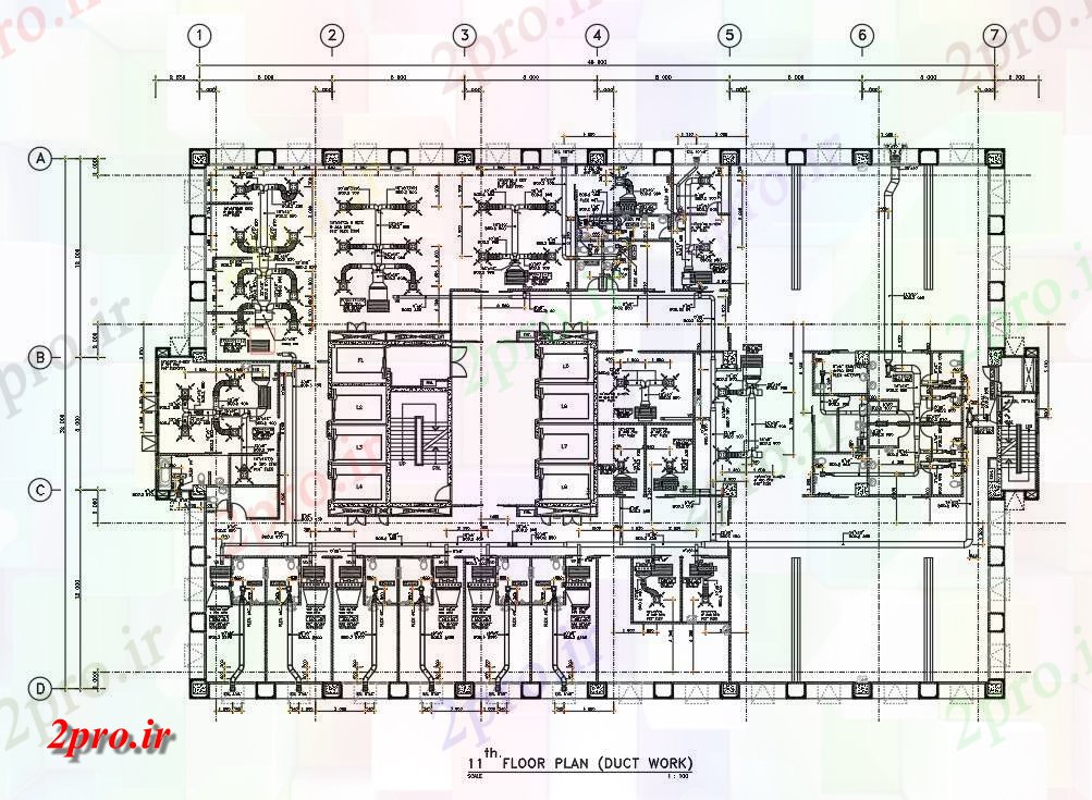 دانلود نقشه بیمارستان - درمانگاه - کلینیک کار کانال های خنک کننده از ساختمان بیمارستان طرحی طبقه (طبقه 11th) در قالب اتوکد طراحی 32 در 48 متر (کد161406)