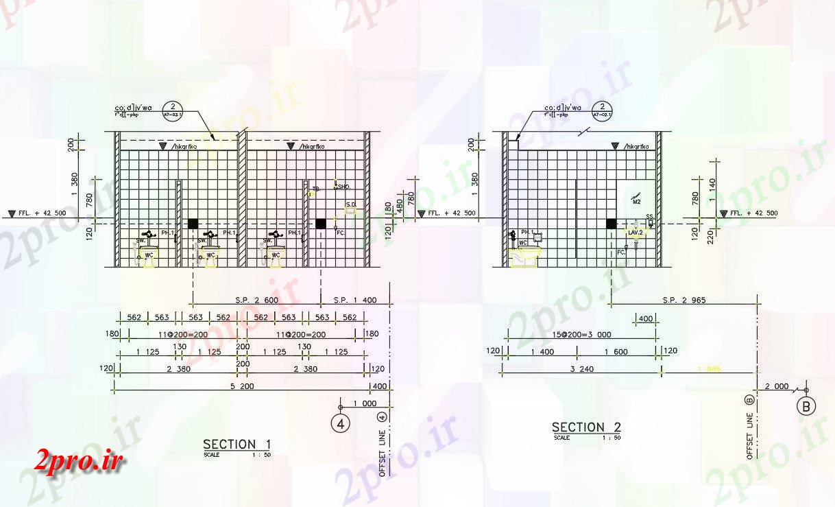 دانلود نقشه مسکونی  ، ویلایی ، آپارتمان  جزئیات توالت از ساختمان تجاری ارائه      دو بعدی  (کد161420)