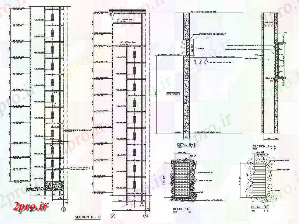 دانلود نقشه بیمارستان -  درمانگاه -  کلینیک نسبت مساحت طبقه با جزئیات در مامور اتش نشانی آسانسور بخش لابی    دو بعدی   رسم      (کد161422)