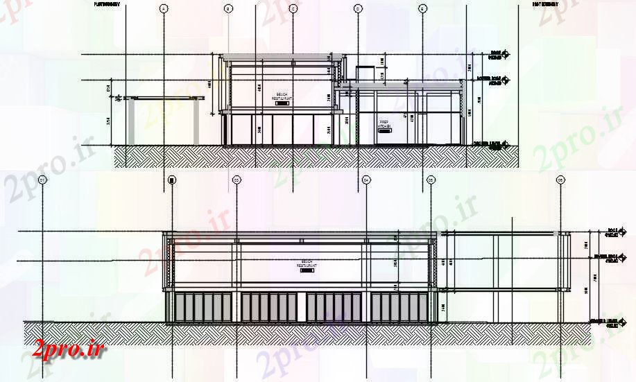 دانلود نقشه پلان مقطعی ساحل سمت رستوران و جزئیات بخش های جلو  دو بعدی  اتوکد  نشیمن        (کد161497)