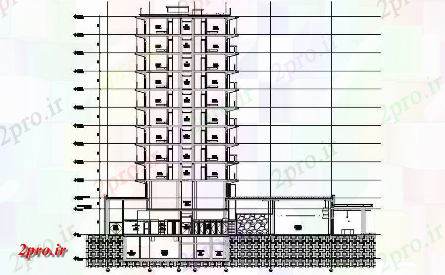 دانلود نقشه پلان مقطعی بخش تفصیلی نمونه از ساختمان چوب پا راه رفتن 10 هتل  اتوکد   دو بعدی        (کد161499)