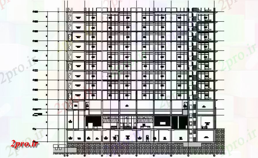 دانلود نقشه پلان مقطعی قسمت نشیمن از بلند هتل ساختمان جزئیات بخش   اتوکد   دو بعدی          (کد161512)