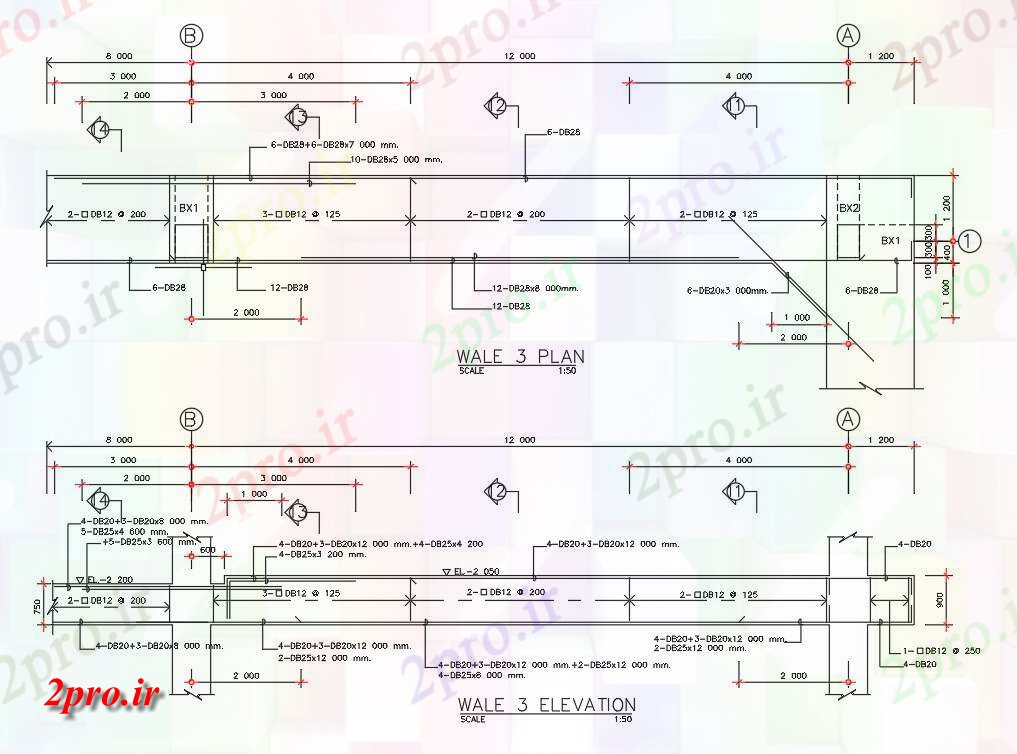 دانلود نقشه پلان مقطعی طرحی Wale به و نما جزئیات  اتوکد   دو بعدی          (کد161536)