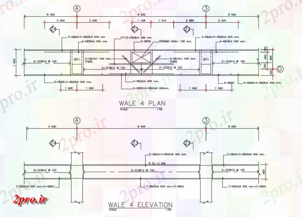 دانلود نقشه پلان مقطعی بخش و نما نمونه جزئیاتی از Wale به  اتوکد   دو بعدی          (کد161544)